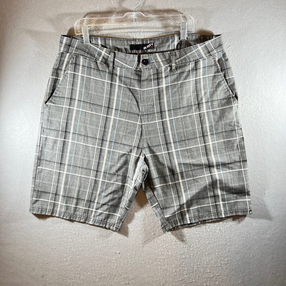 1015 | Rusty Plaid Flat‎ Front Casual Walk Surfer Skate Shorts Grey Mens 38